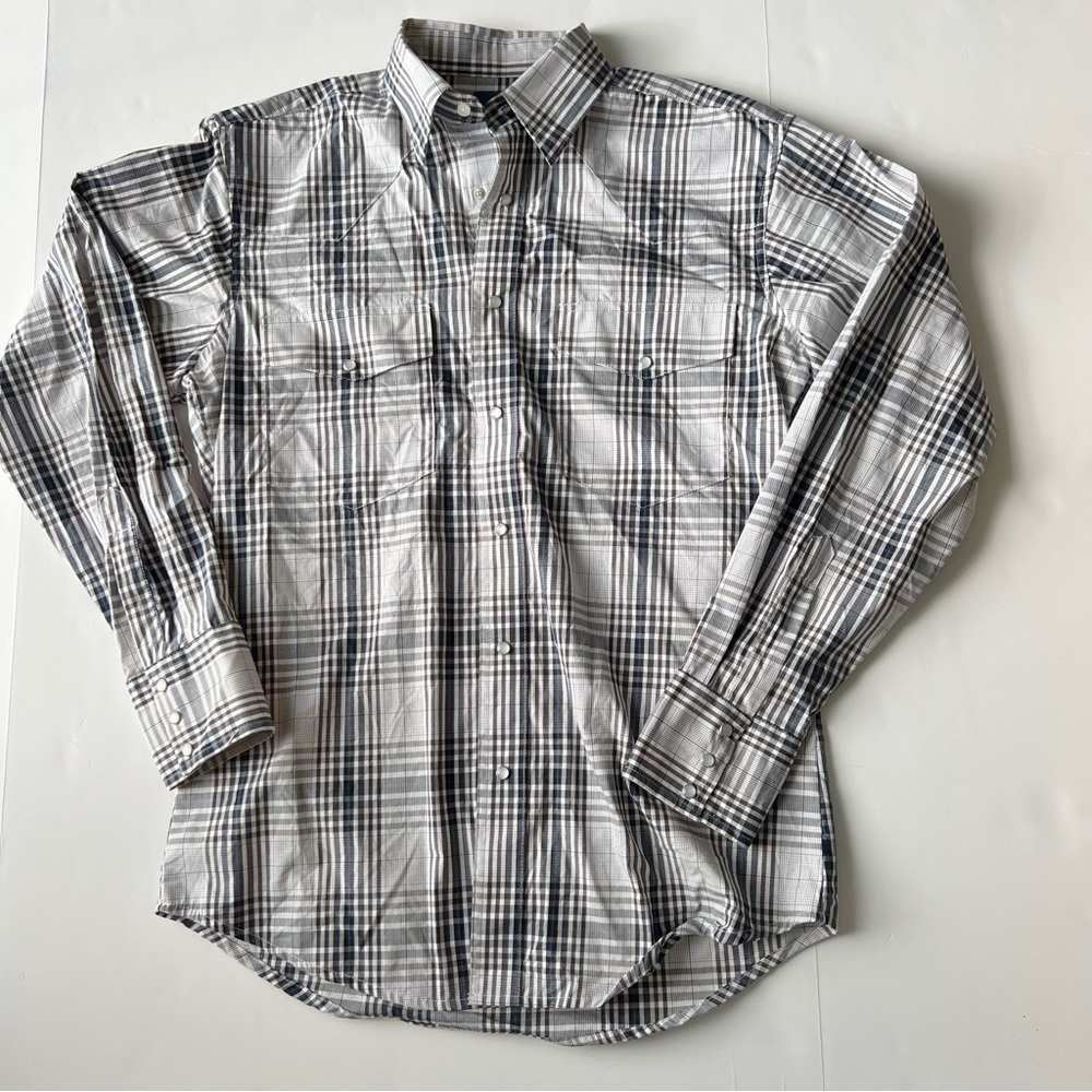 Wrangler Pearl Snap Mens Button up Plaid Shirt Size M